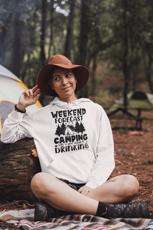 C & Win Sports Weekend Forecast: Camping-With A Good Chance Of Drinking Hoodie White / S - C & Win Sports